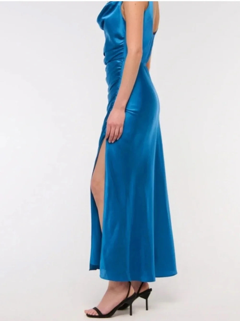 Abercrombie & Fitch Cowl Neck Maxi Dress Blue Satin Evening Party Minimalist